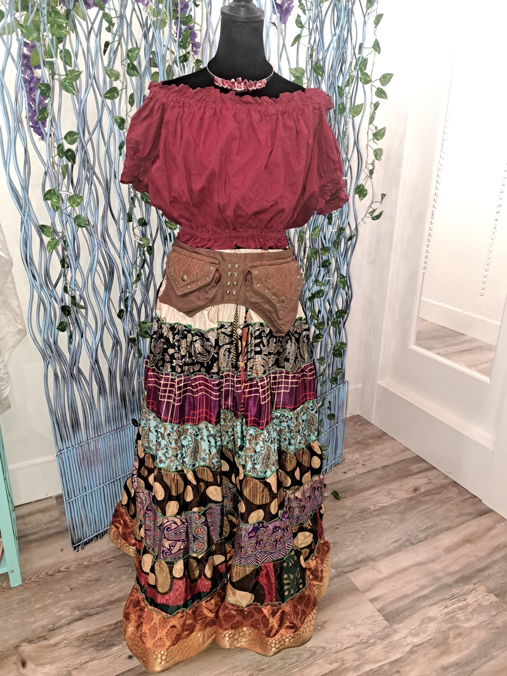Ruby Wanderer Festival Outfit | Sari Skirt Set | Ren Faire Look| Boho Fairy